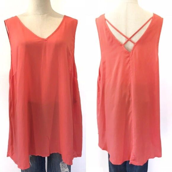 Ava & Viv Orange V-neck Blouse Maori Flower Red Size 2X NEW - Picture 1 of 9